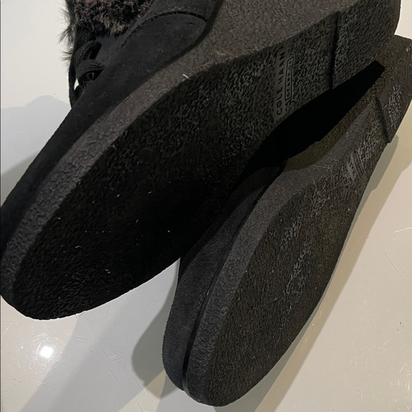 COLE HAAN Wedge Heel Lace Up Ankle Winter Boots with Faux Fur Cuff - Picture 11 of 11